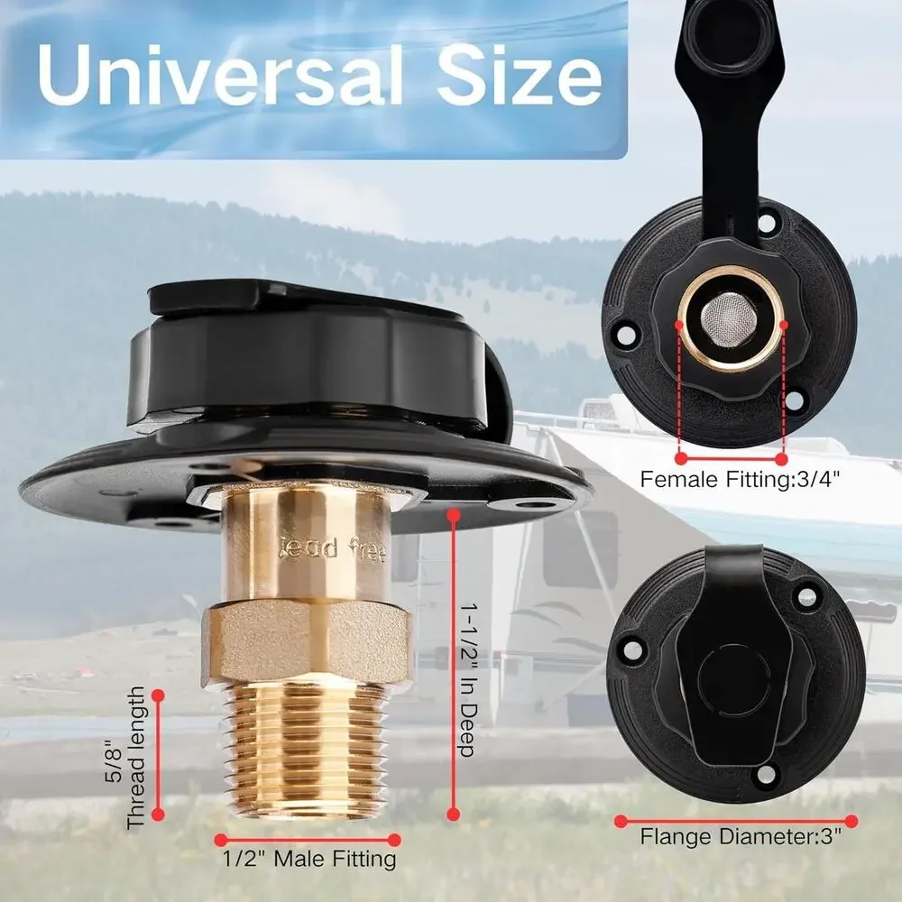 RV City Water Fill Inlet Connection With Check Valve Flange Brass Hose Connector